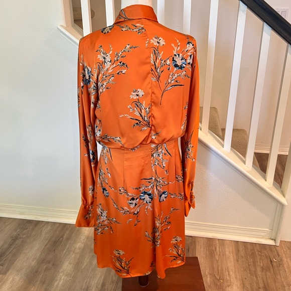 Equipment Floral Orange Wrap Dress Size Large - Picture 4 of 16